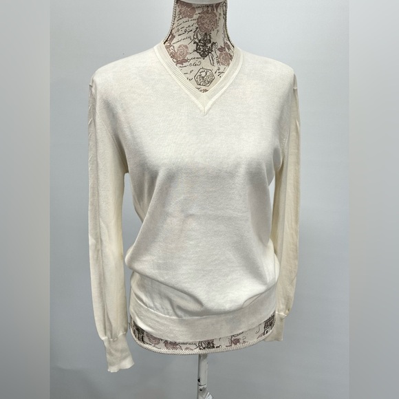 FELICITE Cream V-Neck lightweight Sweater size 1/XS-S - Picture 10 of 11